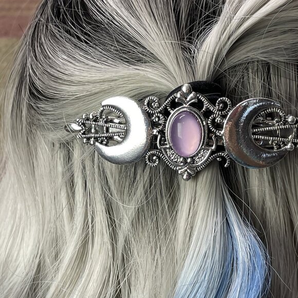 Festival Double Silver Purple Half crescent Moon magic Spell Love Hair Clip Comb - Picture 12 of 12